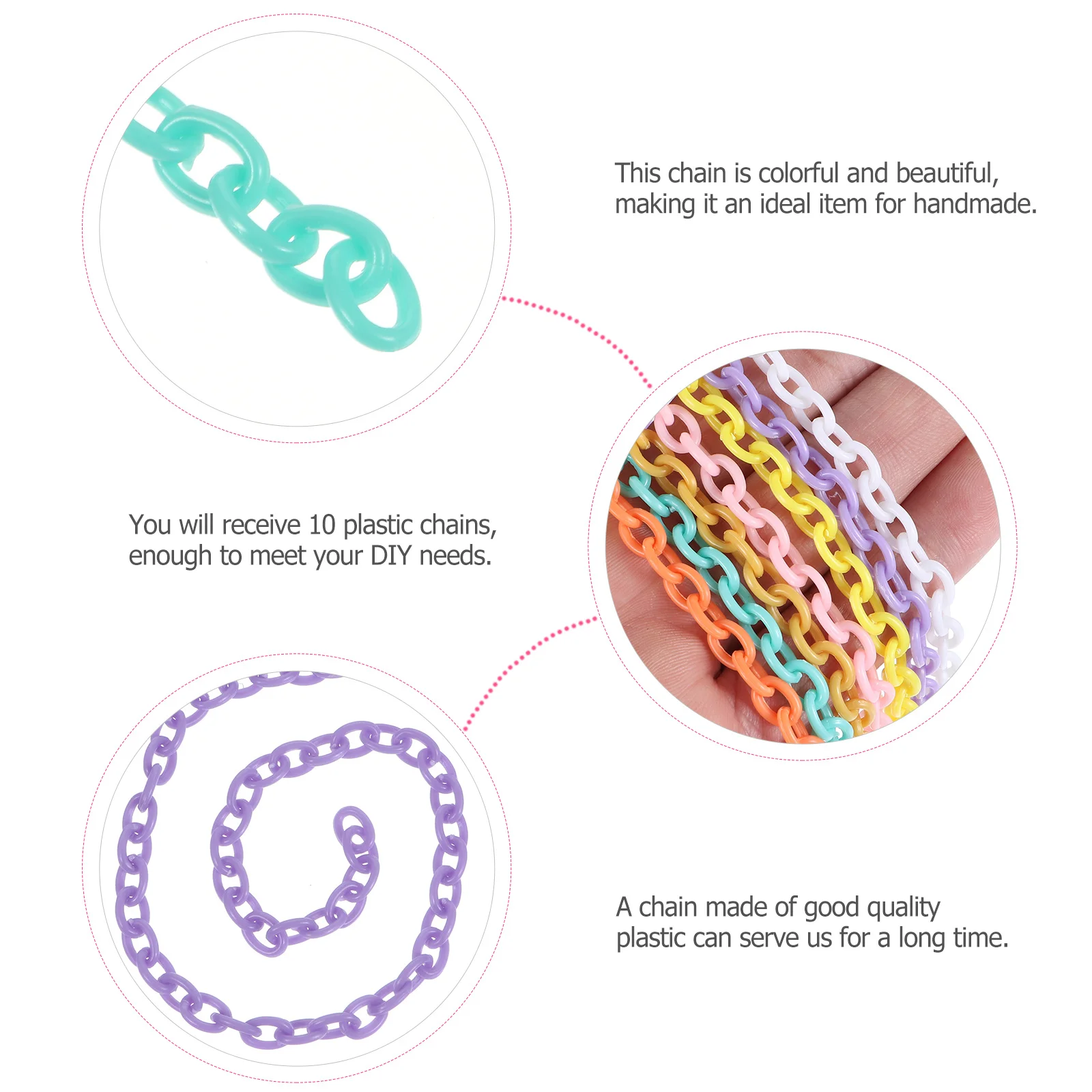 

10pcs Plastic Chains For Diy Colorful Cable Chain Links Jewelry Making Supplies Craft Gift Curb Chains Plastic Links Lanyard