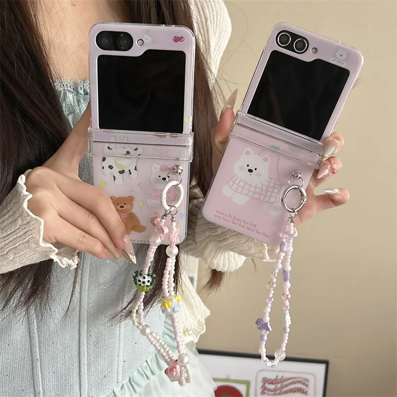 Para Samsung Galaxy Z Flip 7 FE 3 4 5 6 funda de perro de dibujos animados pulsera bisagra cubierta a prueba de golpes para Samsung Z Flip7
