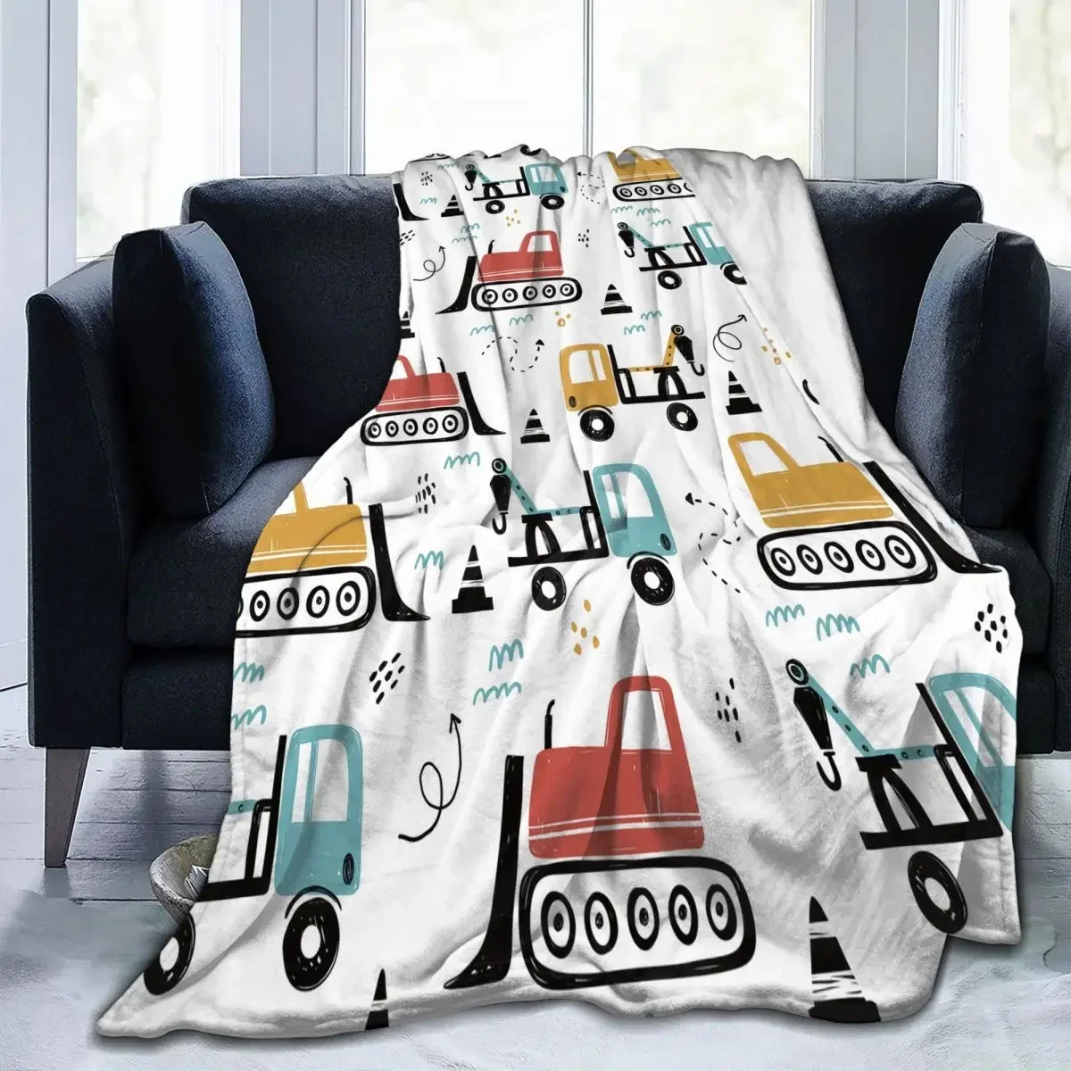 

Funny Construction Transport Cartoon Blanket Fleece Summer Autumn Winter Excavators Trucks Throw Blankets for Home Bedspreads