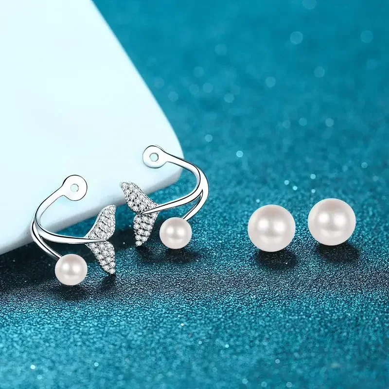 

Gravel Moissanite Diamond 0.24carat Two Wear PT950 Earrings, Inlaid Freshwater Pearl Mermaid Tail Platinum Earrings for Women