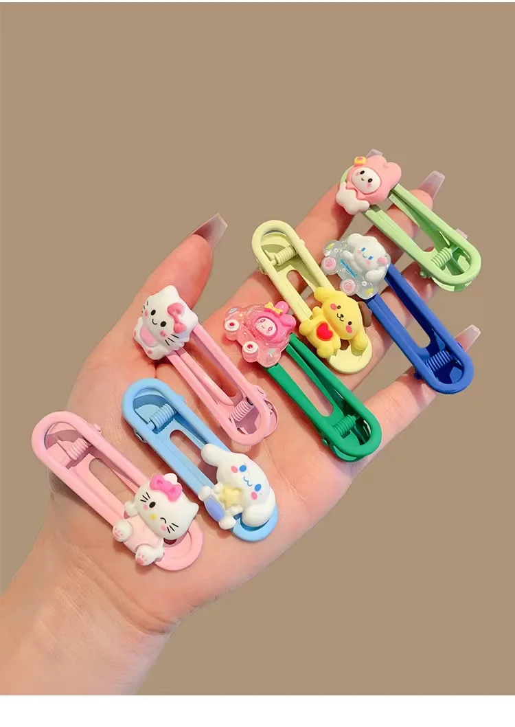 Épingle à cheveux Sanurgente Mymelody Kuromi Cinnamoroll Pom Pom Purin pour filles douces, pince à frange pour cheveux cassés sur le front, cadeaux de fête des enfants, nouveau