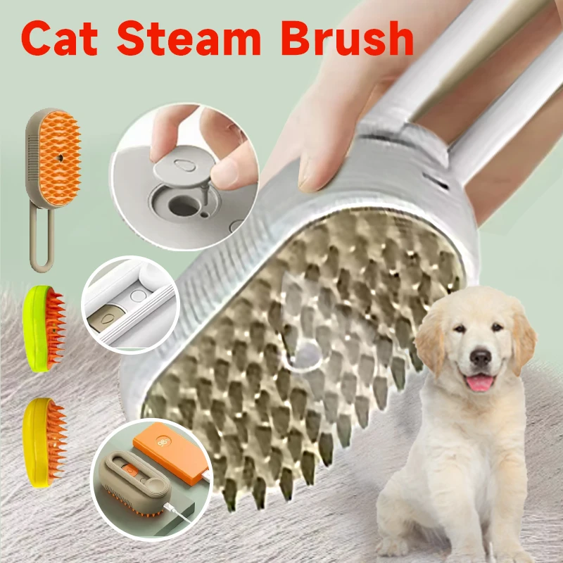 Cat Steam Brush Steamy Dog Brush 3 in 1 Dog Pet Spa Brush for Massage Pet Grooming Comb Hair Removal Combs Spritz Defur Brush