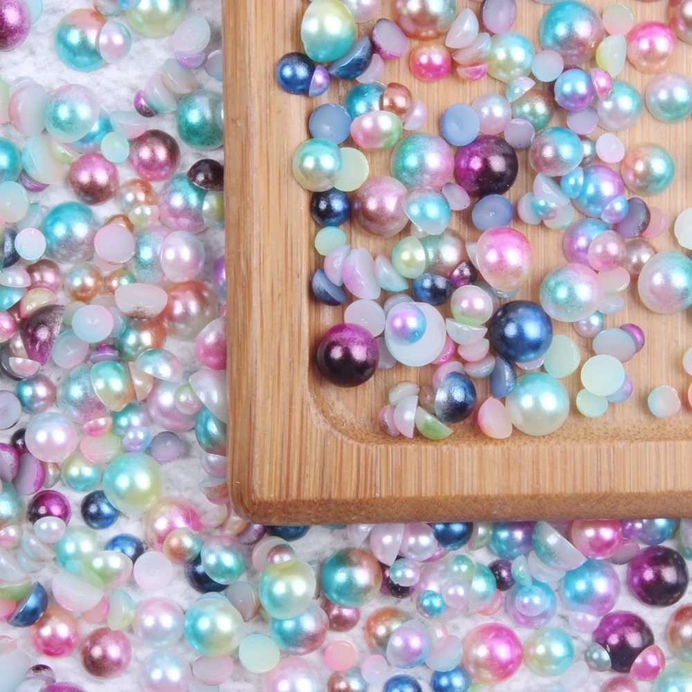 10mm 2000pcs Big Pack  RainBow Color Half Round Pearls Flatback Imitation Craft DIY Wedding Dresses DIY Nail Art Decorations