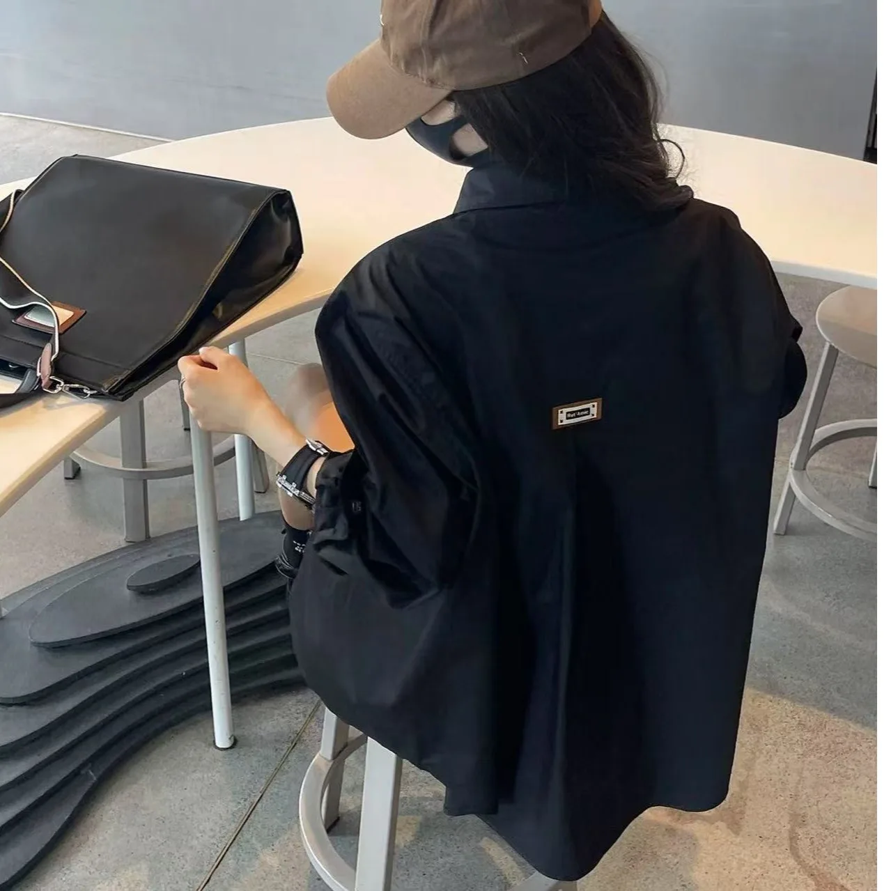 Bla Simple Long Sve irt Women's Spring Autumn New Lazy Sle Unique Aosphere Small ence Top Women's  Collar ...