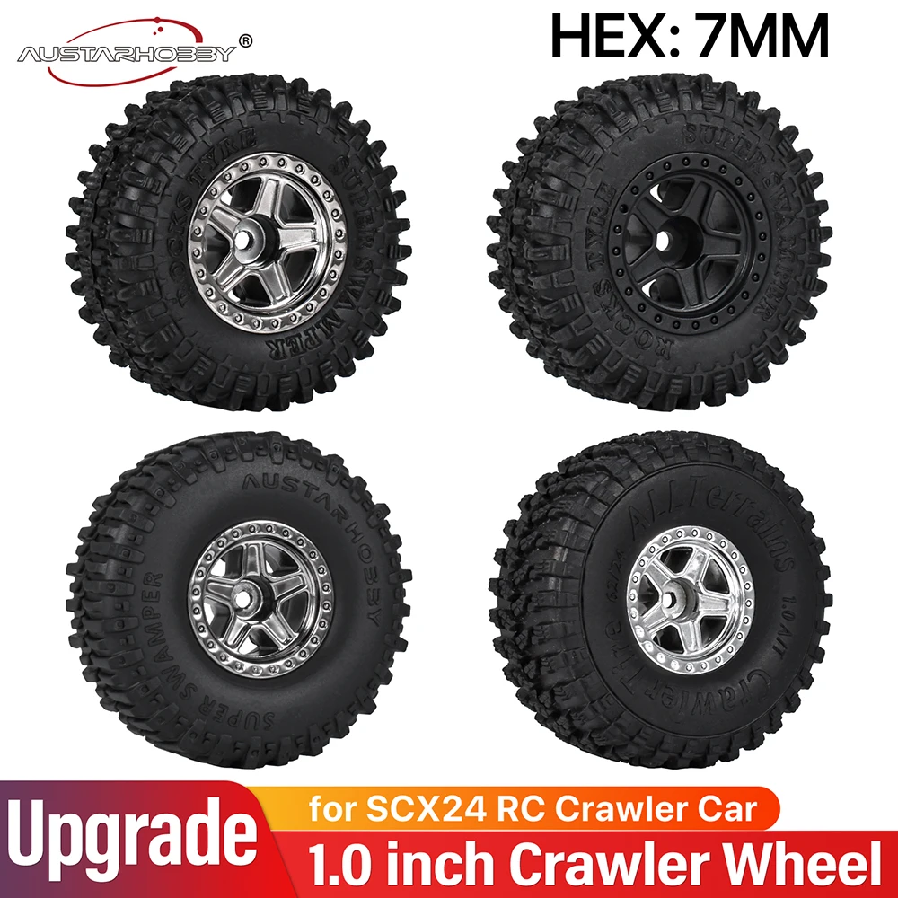 AUSTARHOBBY 1.0 inch RC Rubber Tires 4pcs for 1/18 TRX4M 1/24 Axial SCX24 RC Crawler Car