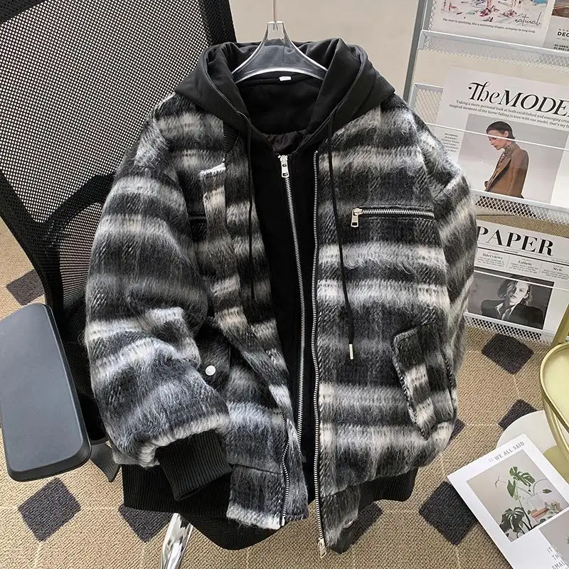 

Thiened Cotton Hooded Jaet Men's Loose Fit Casual Sle Youth ular Cleanfit Design Winter Outerwear Warm And Sli