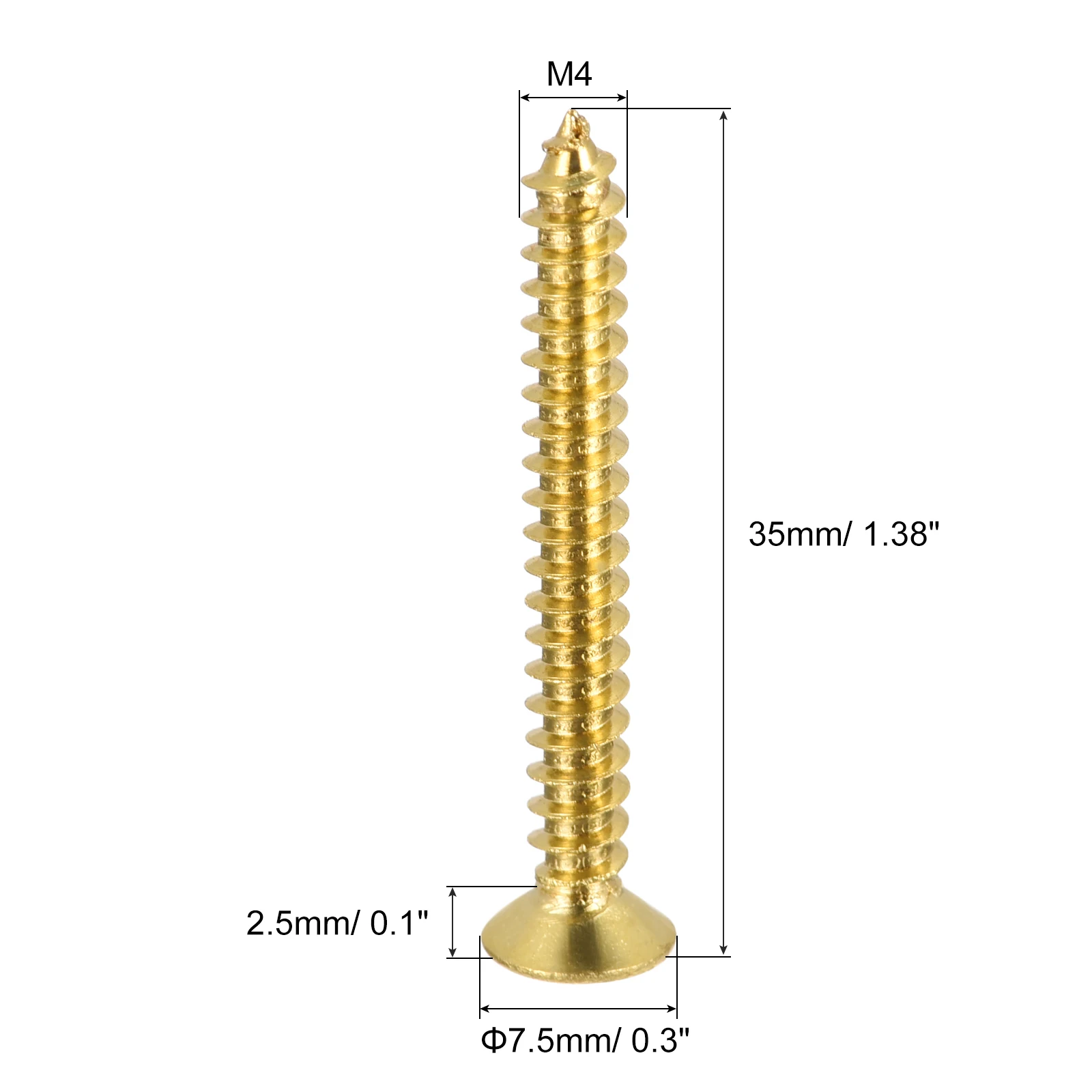 Uxcell 5Pcs Brass Wood Screws, M4x35mm Phillips Flat Head Self Tapping Connector for Door, Cabinet, Wooden Furniture