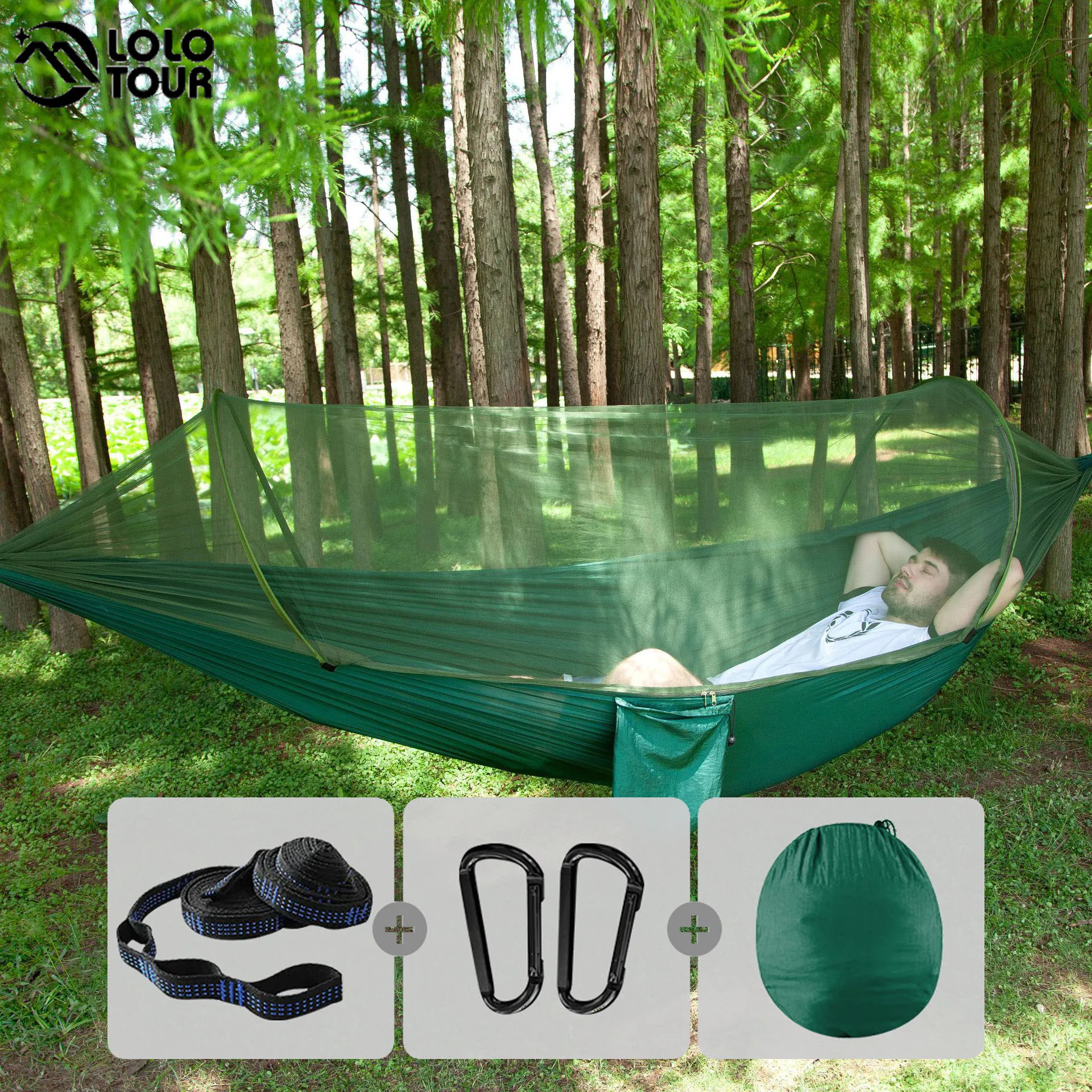 

Mosquito Net Hammock Outdoor 2 Person Quick Opening Hammock Parachute Camping Hunting Traveling Sleeping Bed Mosquito Park Hamac