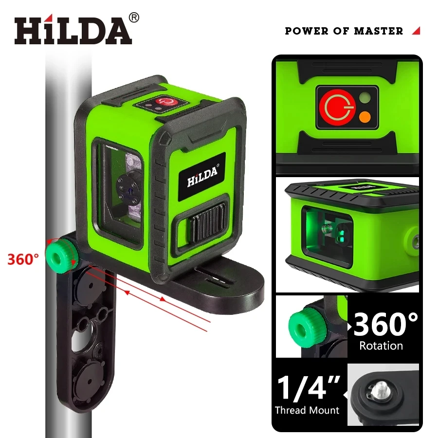 HILDA 2-line Laser Level Instrument Cross Green Light Horizontal Laser Horizontal And Vertical Self-Leveling Green Beam