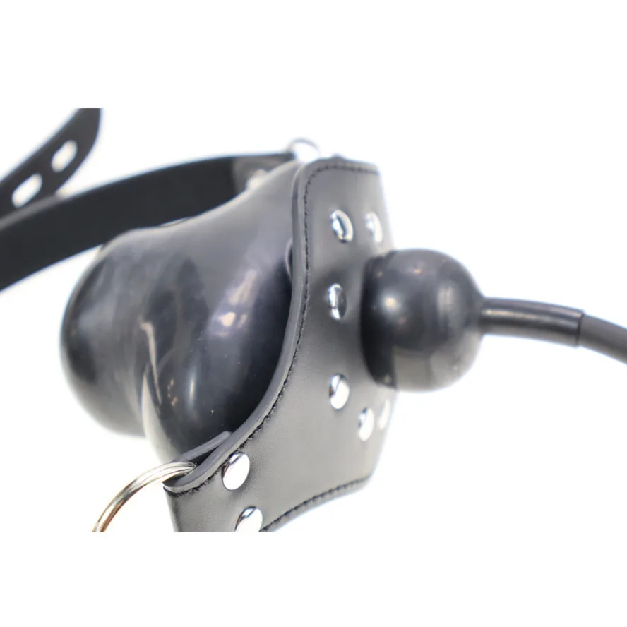 BDSM قفل حزام الرأس ل فراشة اللاتكس نفخ الكمامة عبودية القيود لعب الكبار ألعاب الجنس الفم المكونات الكرة