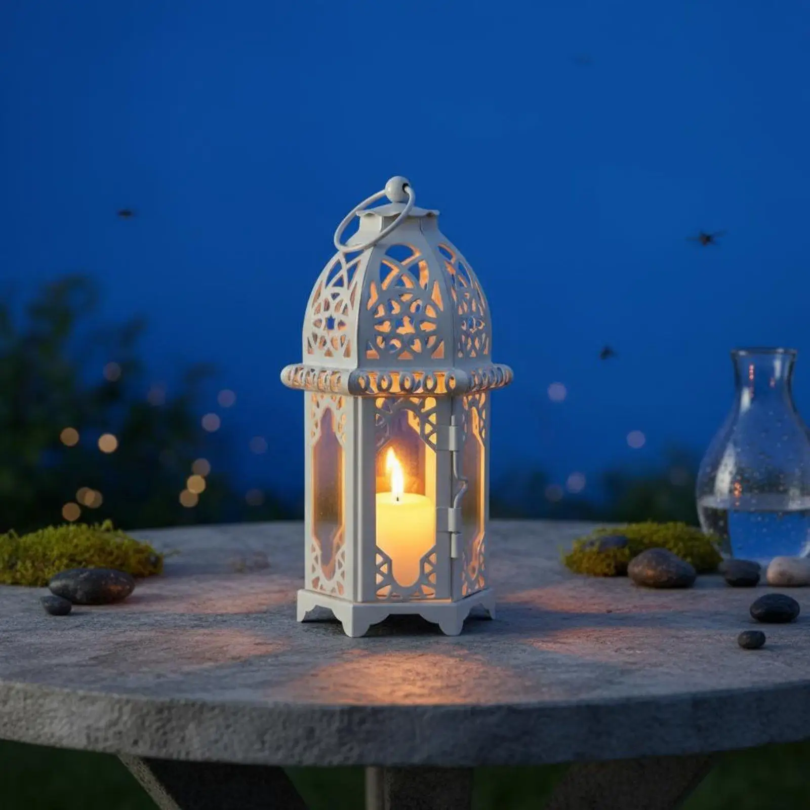 Elegant Iron Candle Holder Lantern with Top Loop for Hanging or Flat Surface Display Home Dinner Mood Lighting