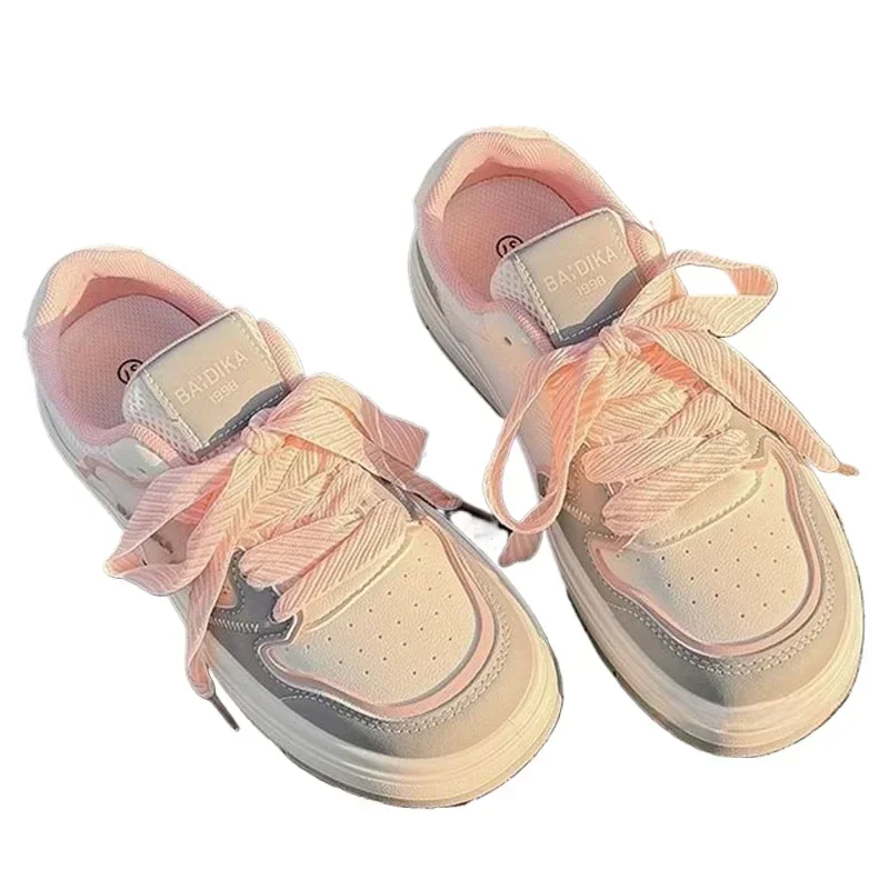 SyfIyno New Beige Cute Girls Students Casual Chunky Shoes Women White Sneakers Tennis Female Platform Skateboard Shoes Low Top