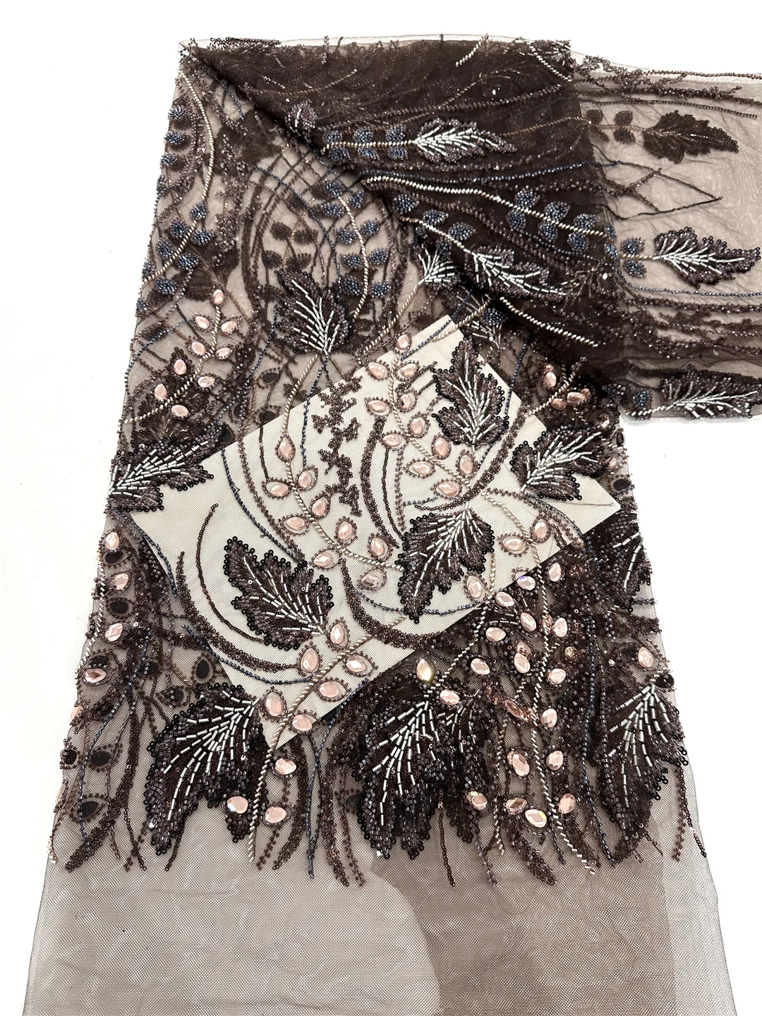 5 Yards Luxury High-end Beaded Fabric Heavy Sequins Embroidery Fabric Fashion French Tulle Mesh Lace Fabric for Wedding