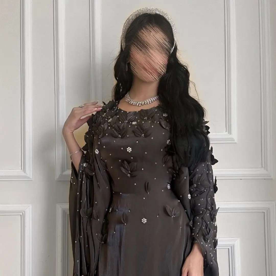 Vestidos de fiesta de manga larga personalizados, vestidos de novia con listones y flores, vestidos de noche hasta el suelo