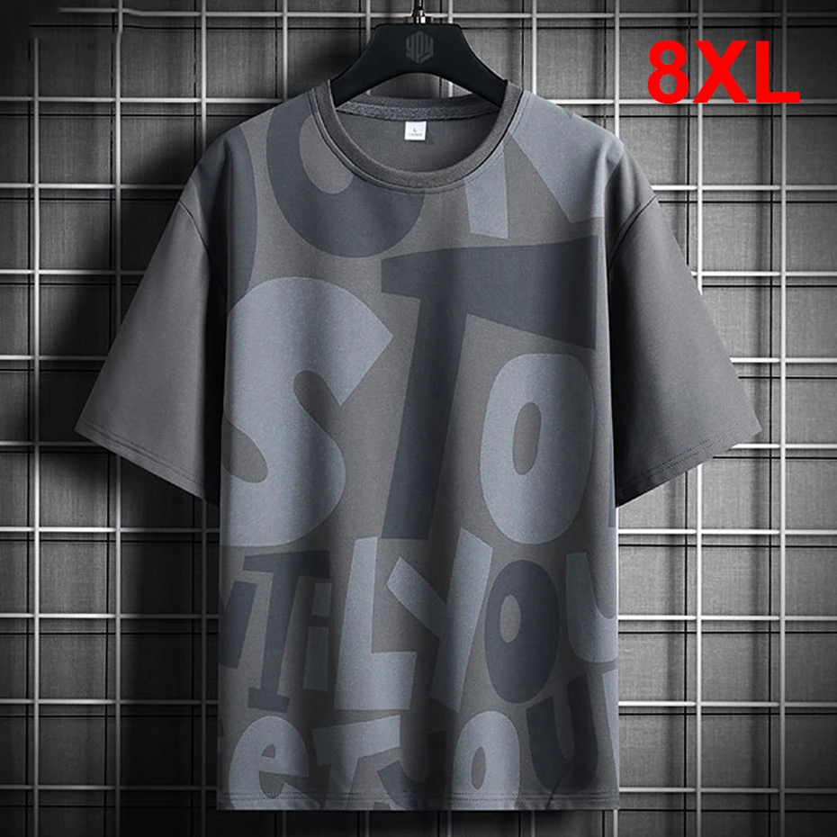 Summer Short Sleeve T-shirt Men 8XL Plus Size Tops Tees Fashion Casual Letter Print Tshirt Big Size 8XL