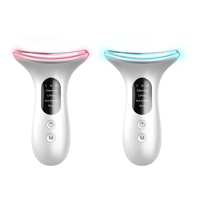 Beauty home use face lifting massager EMS led photon vibration electric neck massager