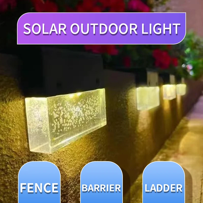 Solar LED Fence Step Deck Outdoor Garden Stair Yard Pathway Light Decoration Lawn Light Warm Light Waterproof Balcony Decor