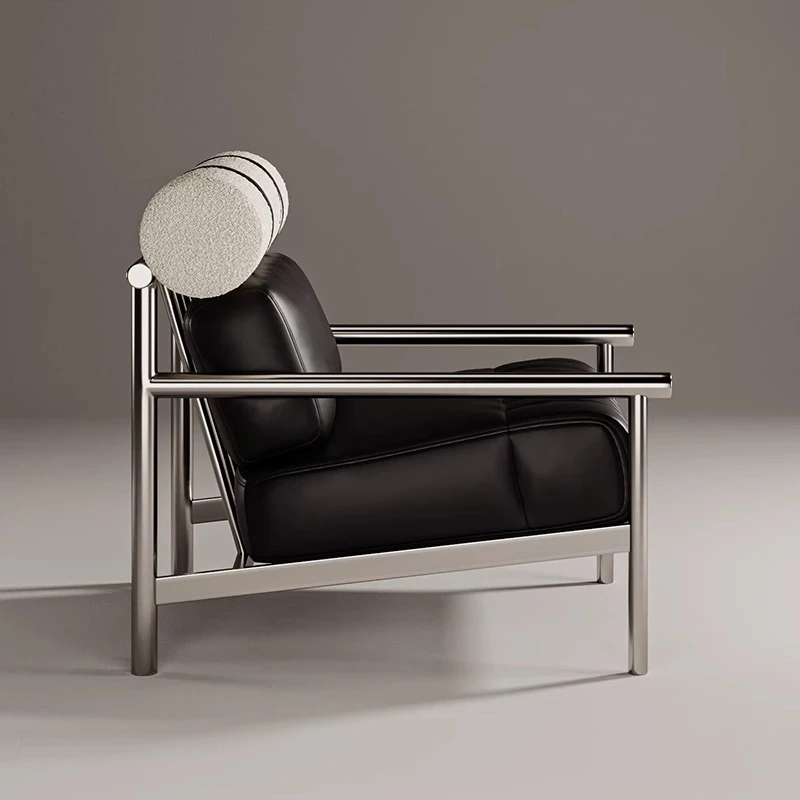 

Single living room simple sofa chair medieval creative stainless steel lounge chair