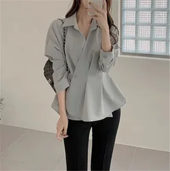 Chic Korea Clothes Vintage Tops Blusas Fashion Women Solid Long Sleeve Girls One Button Basic Shirt