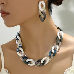 2024 Punk Chunky Link Chain Contrast color Earrings And Necklace Set For Women Acrylic Thick Choker Vintage Jewelry Set Gift