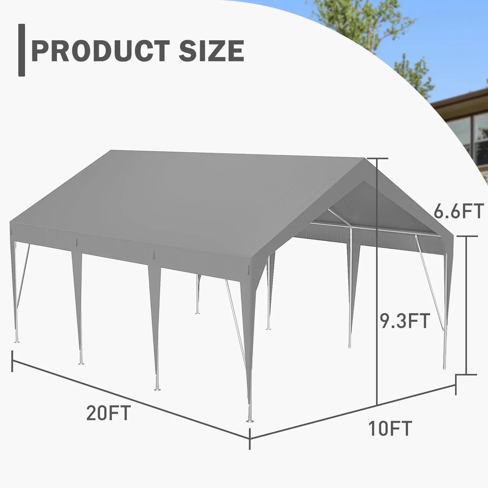 Heavy Duty Carport, PE Canopy Metal Frame Garage, All-Season