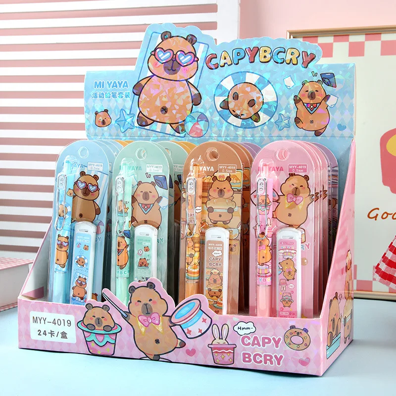 1Set Cartoon Capybara Mechanical Pencil Set Cute Drawing Automatic Pencil Set Office School Supplies Student Stationery Gifts