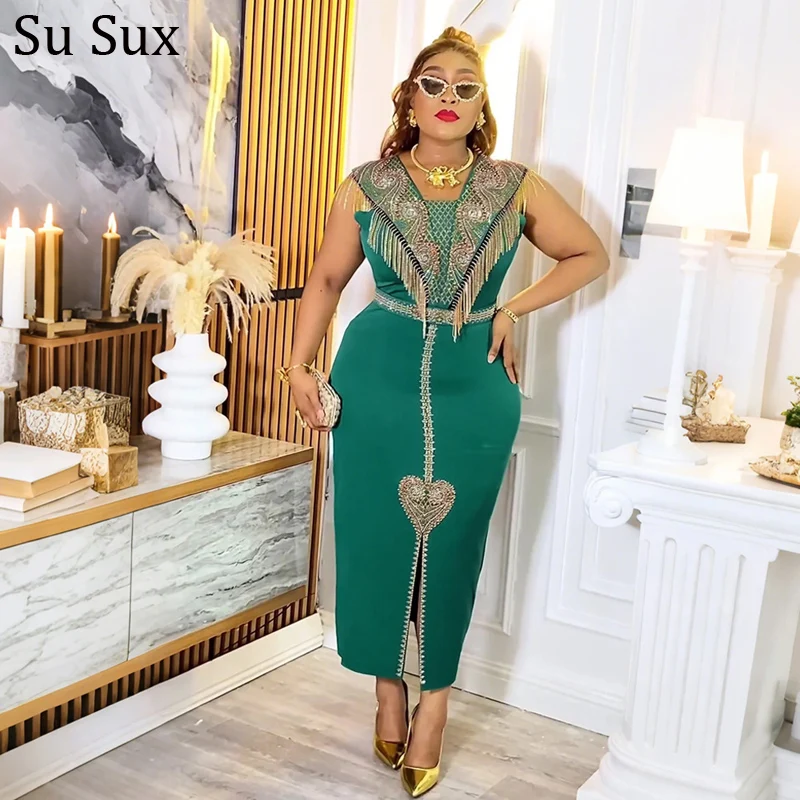 African Dresses For Women Elegant Tassels Sleeveless Pencil Maxi Dress Africa Clothing Elegant Party Robe 2025 Spring Summer