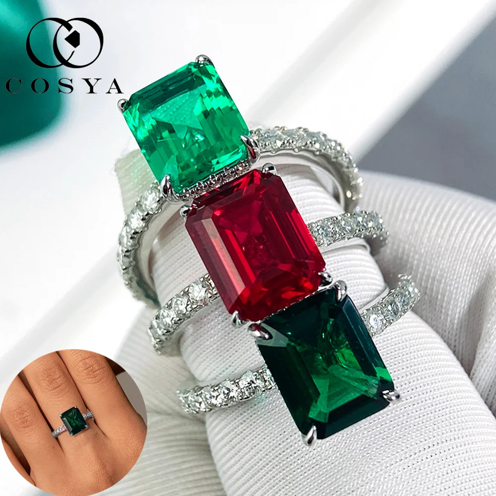 

COSYA 4CT Emerald Cut Full Moissanite Ring For Women D Color S925 Silver Lab Diamond Wedding Band Fine Jewelry