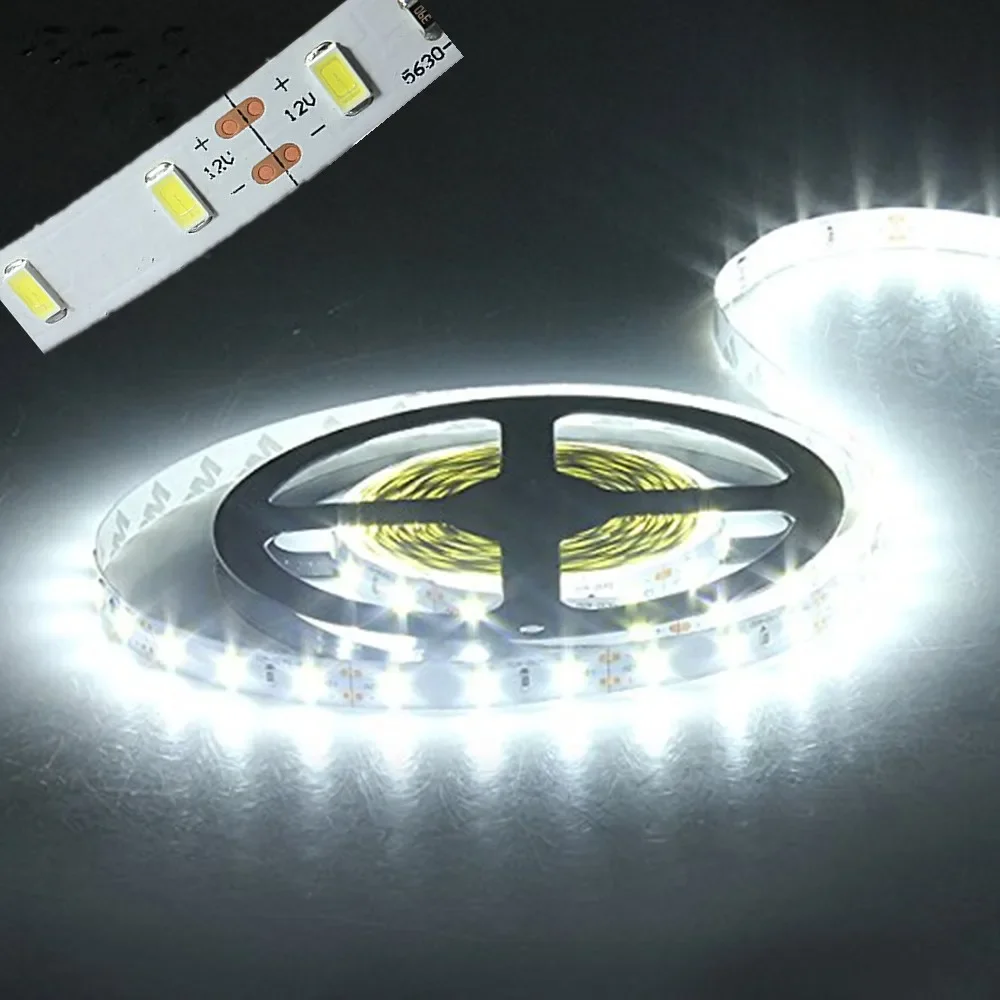 Impermeável LED Strip Light, fita flexível, Natural branco, frio, quente, vermelho, verde, azul, 5630, 5730, 12V, 5m, 4000K, 3000K, 6500K