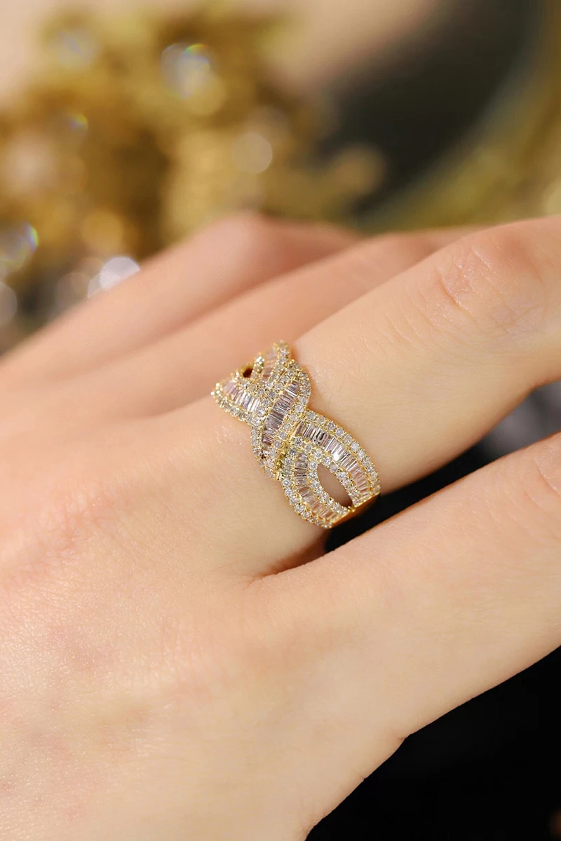 KUGG 100% 18K White or Yellow Gold Rings Fashion Cross Design 0.80carat Real Natural Diamond Ring for Women High Party Jewelry