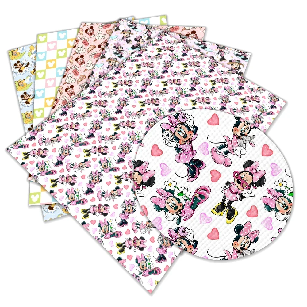 Disney Mickey Mouse Cute Pattern Printed Faux Leather Sheets Vinyl Sheets DIY Earring Hair Bow Crafts Leather 12*8 Inches