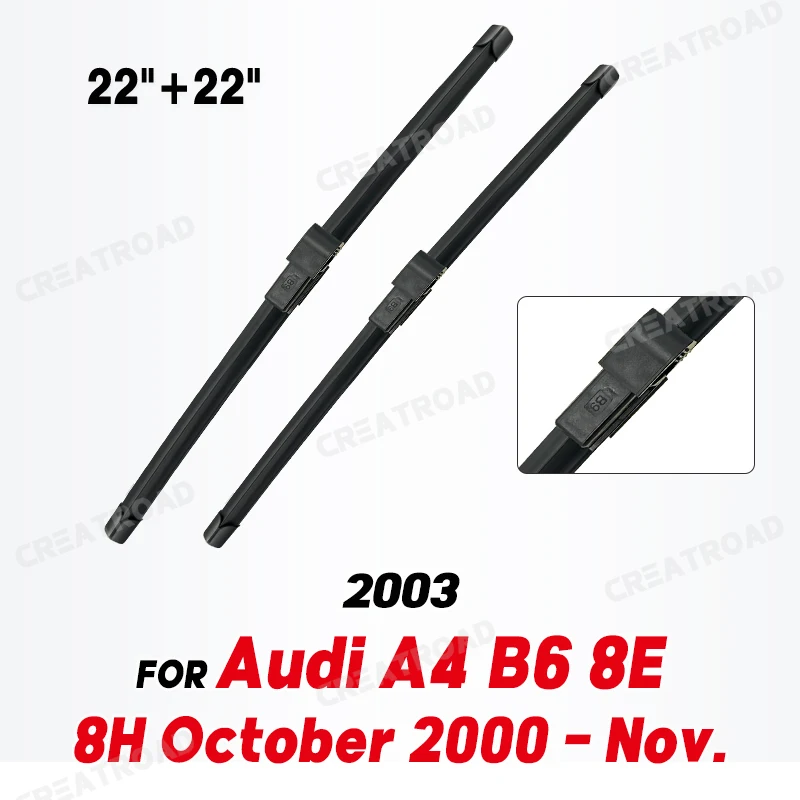 Wiper Front Wiper Blades For Audi A4 B6 8E 8H October 2000 - Nov. 2003 Windshield Windscreen Window Rain Brushes 22\