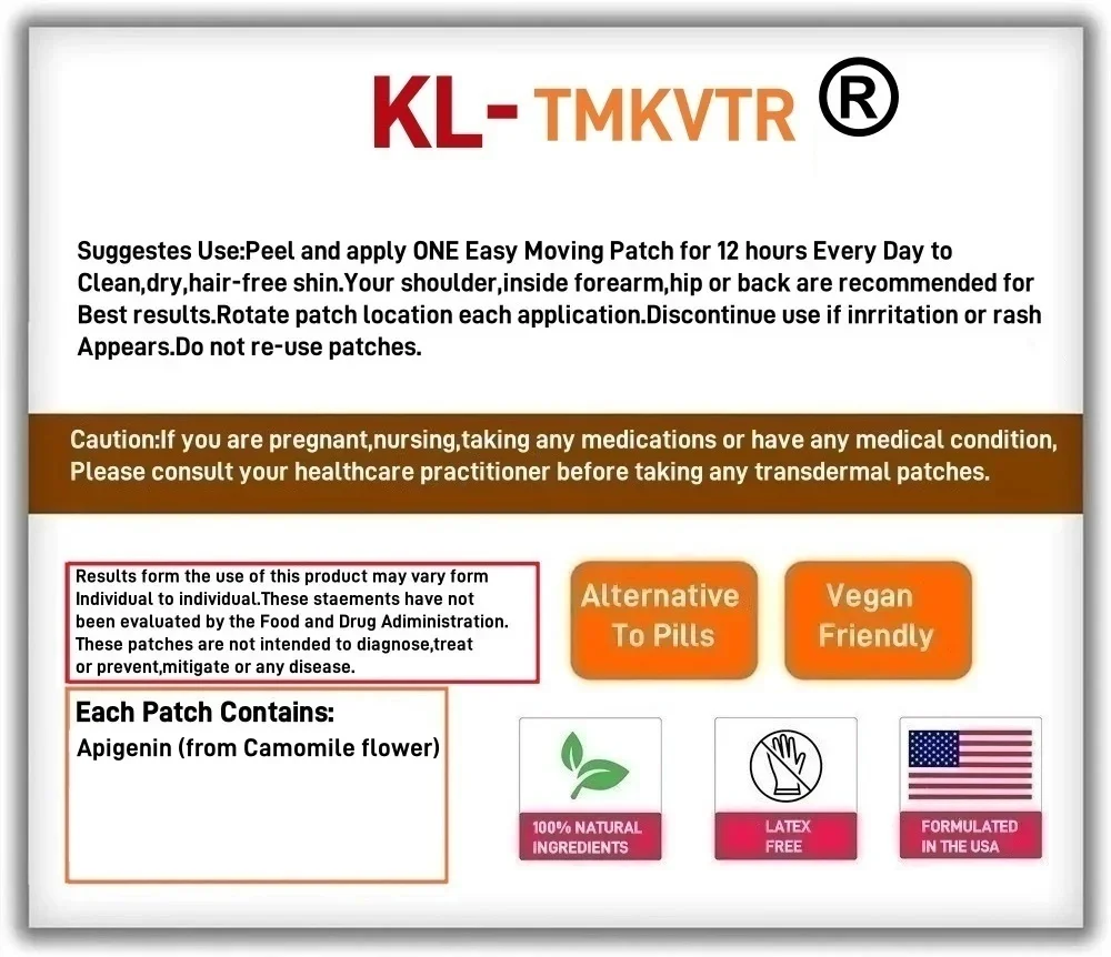 30 パッチ アピゲニン経皮パッチ 女性と男性用 カモミールの花から作られた天然 - 品質の休息、落ち着き、リラクゼーション