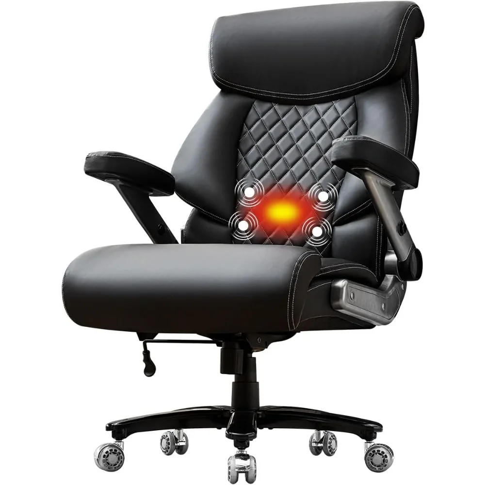 

"heavy-duty ergonomic office chair for large individuals: 650lbs capacity, massage & heated features, 5d adjustable armrests"