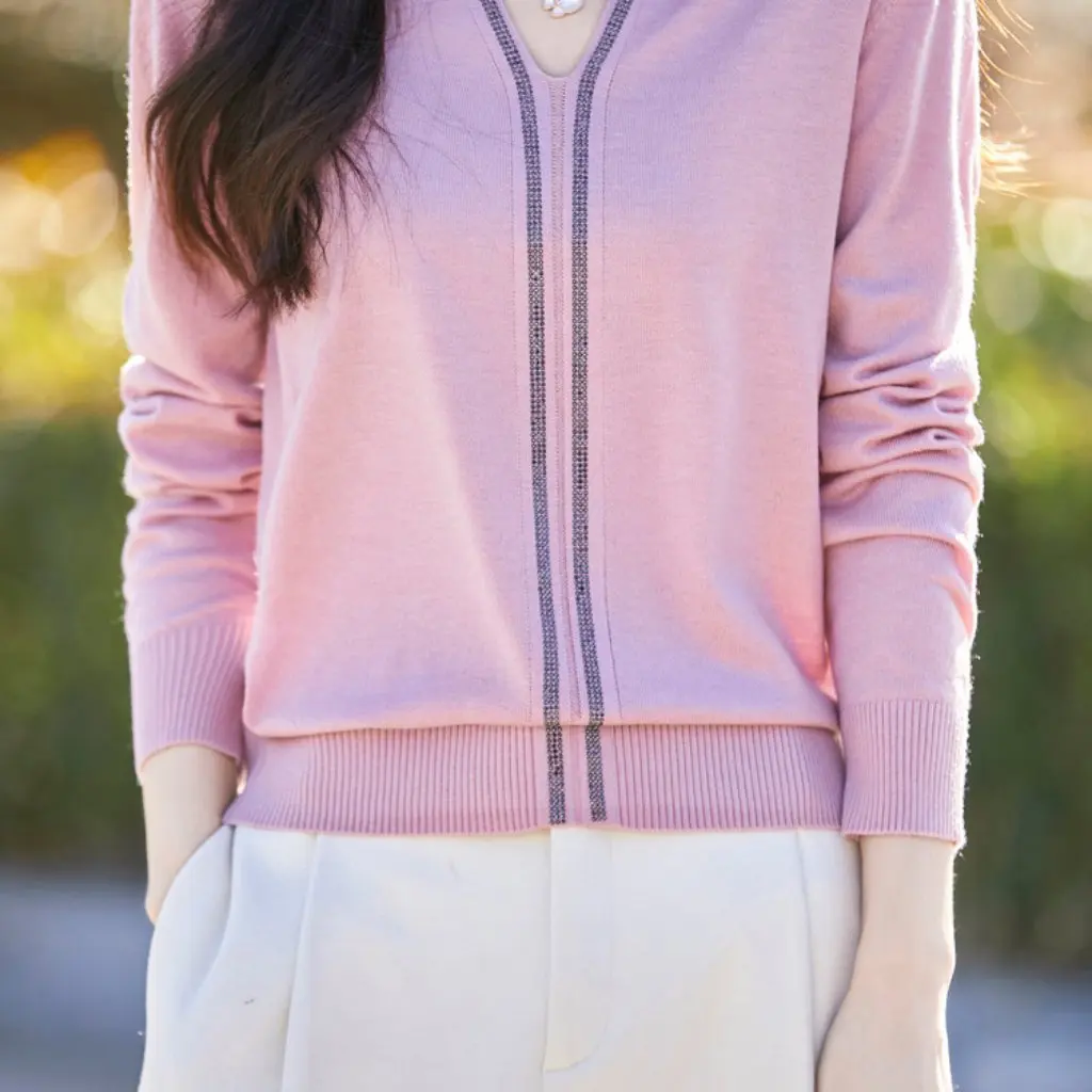 

Женский шерстяной трикотаж с v-образным вырезом, элегантная базовая рубашка, топ, весенняя деталь, нишевый дизайн, горячая распродажа