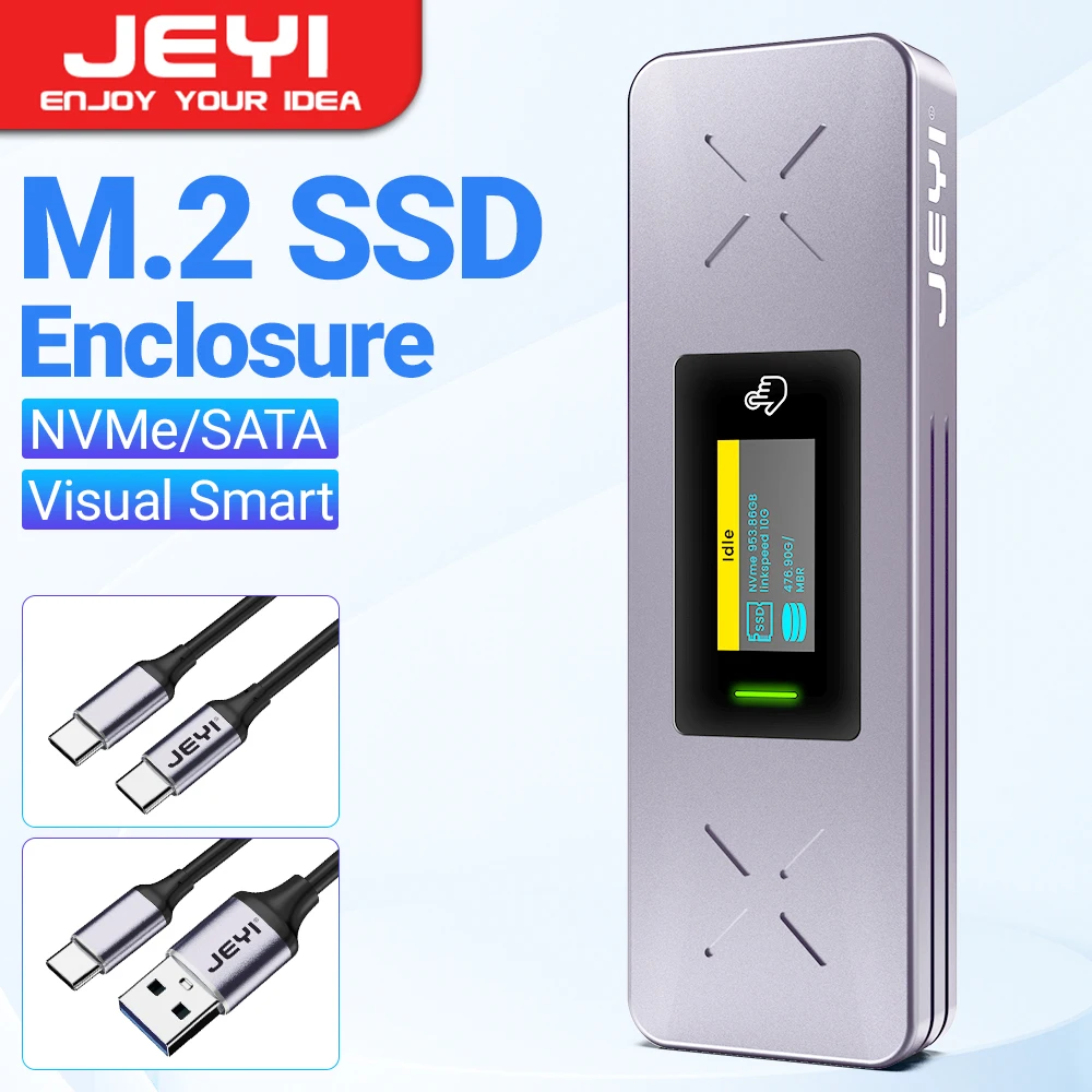 Jeyi Visual Smart M.2 Nvme Ngff Ssd Behuizing, Ondersteunt 5S Schrijfbeveiliging, 3S Re-Connect, Usb 3.2 Gen2 10Gbps, Uasp Trim
