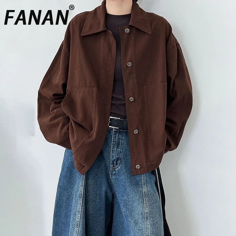 

FANAN женские винтажные куртки с лацканами, однобортные офисные женские пальто, темпераментная свободная верхняя одежда, женская одежда, новинка осени 2023 г.