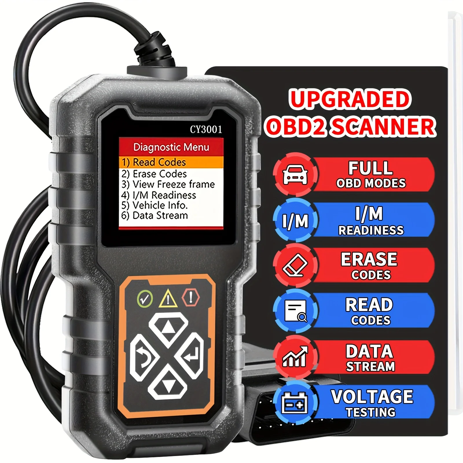 Car OBD2 Scanner Diagnostic Tool Code Reader Voltage Tester Engine Fault Code Scanner Automotive Fault Detection Tester CY3001