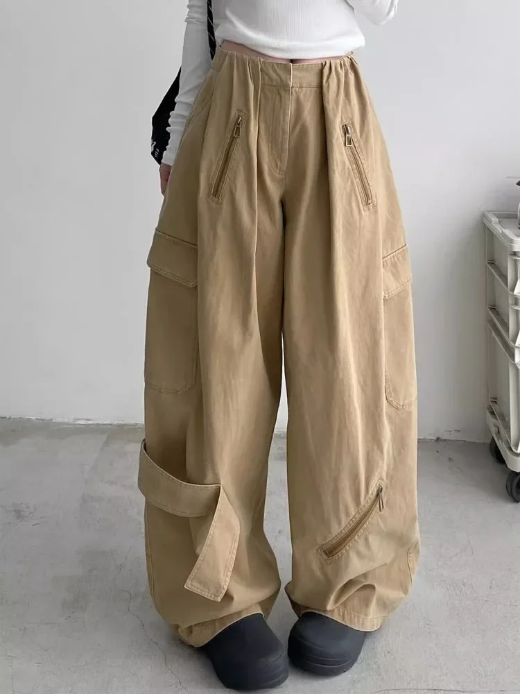 HOUZHOU Vintage Y2k Baggy Cargo Pants Woman Oversized Harajuku Korean Fashion Streetwear Japanese Style Casual Trousers Pockets