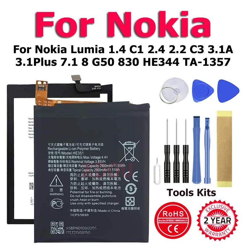 V730 HE351 HQ510 SP330 HE322 BV-L4A Battery For Nokia Lumia 1.4 C1 2.4 5Dual 2.2 C3 3.1 5.1 5 7.1 8 G50 830 HE344 Plus TA-1357