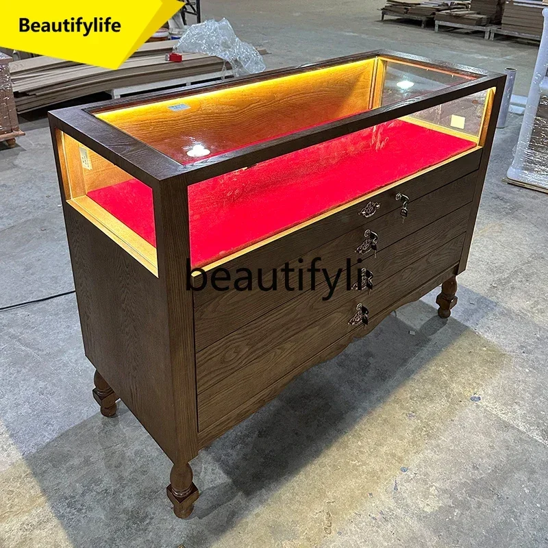 Q181  Vintage Glass Display Cabinet Jewelry Display Cabinet Women's Clothing Store Hat Combination Shelf
