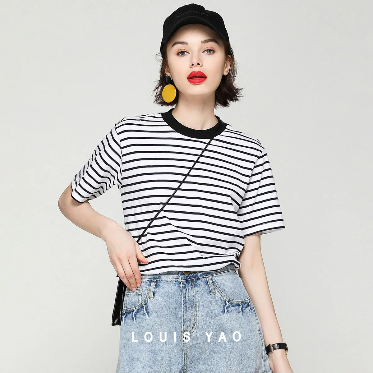

Striped Crew Neck T-ShirtWomen's T-shirt Contrasting Colors Y2k T-shirt Loose Short Sleeve Tees Tops for Woman Summer New 2025