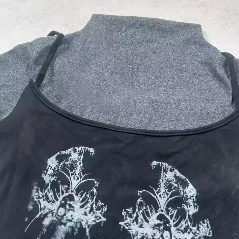 Original Design Subculture Fake Two-Piece Women's Bottoming Shirt 2026 Spring Sweet Cool Versatile Long Sleeve T-Shirt Ladies