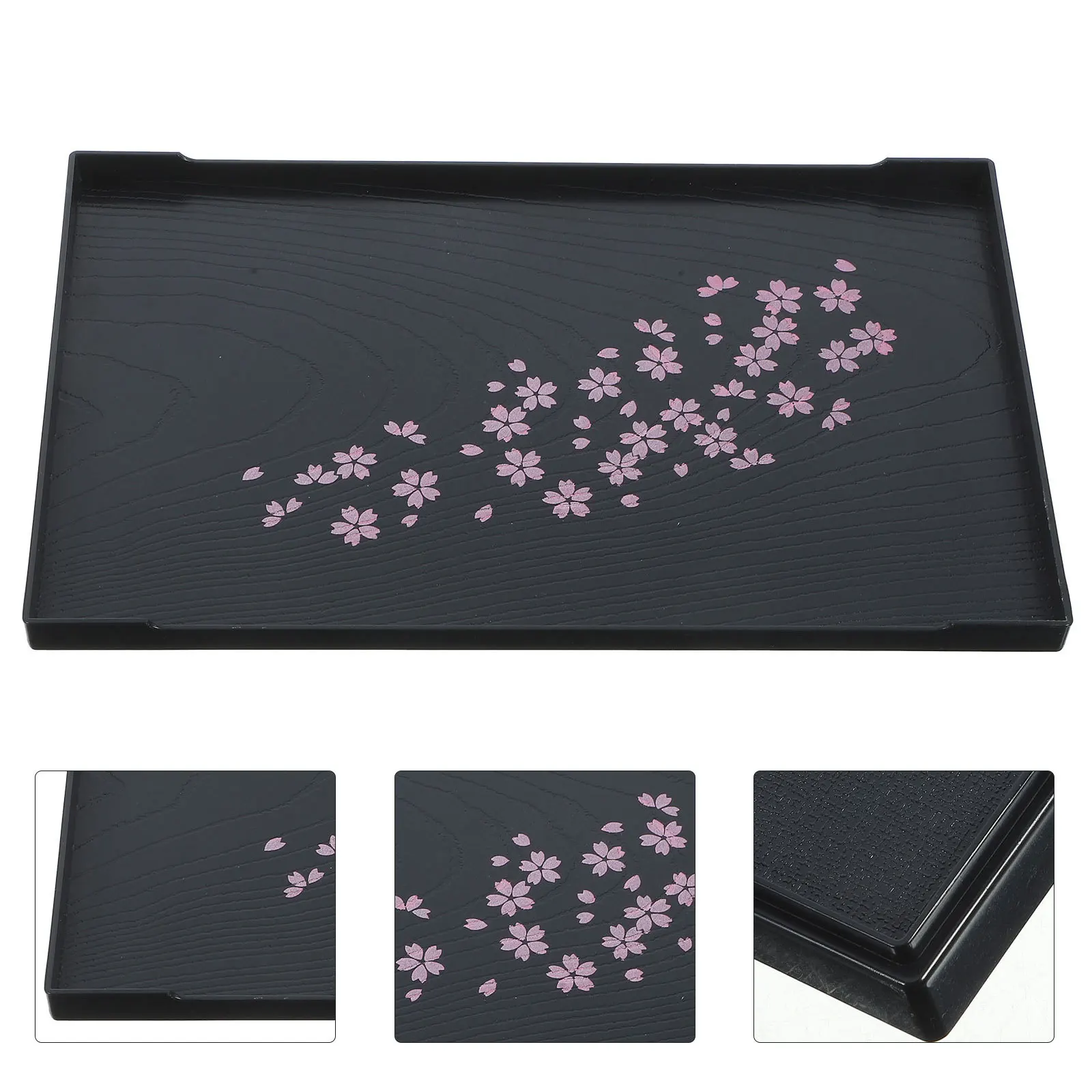 

Rectangular Cherry Blossom Plastic Tea Serving Tray Rustic Food Snack Fruit Plate Table Cup Storage Tray for Party Home