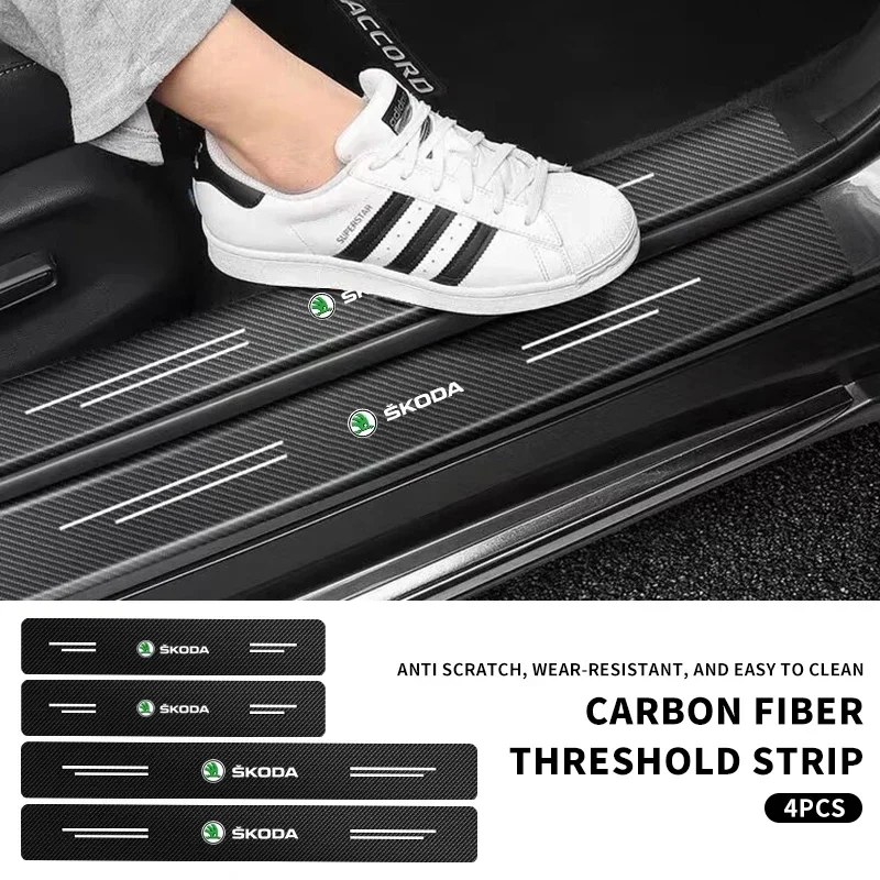 

4pcs Carbon Fiber Car Door Threshold Protection Sticker For Skoda Octavia Fabia 1 2 Rapid Yeti Superb A5 A7 Decals Accessories