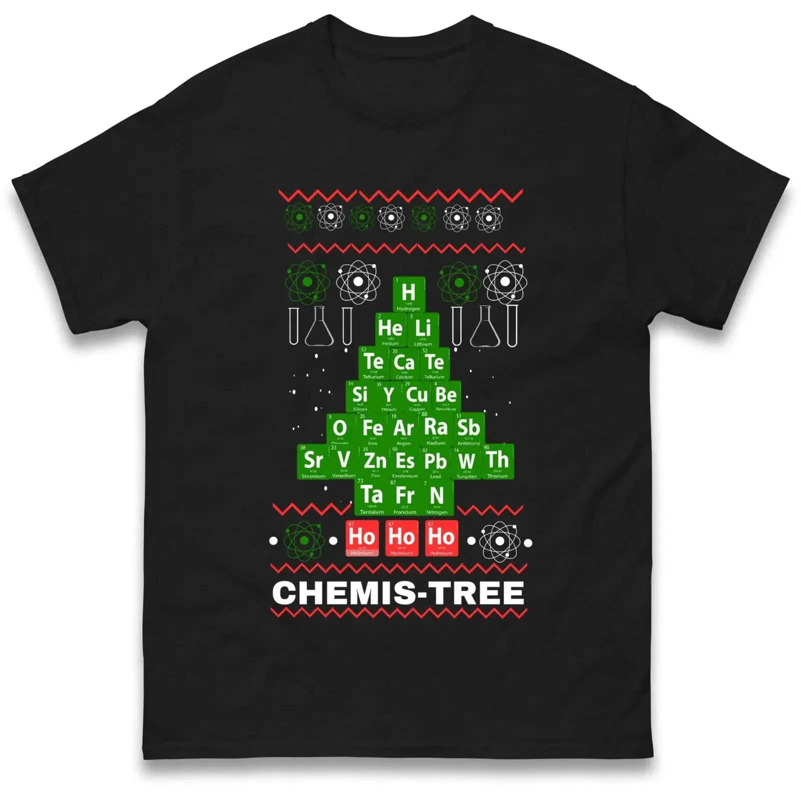 Christmas tree spoof chemistry periodic table T shirt scientific vintage Washed graphic Breathable Soft Stretched homme fashion