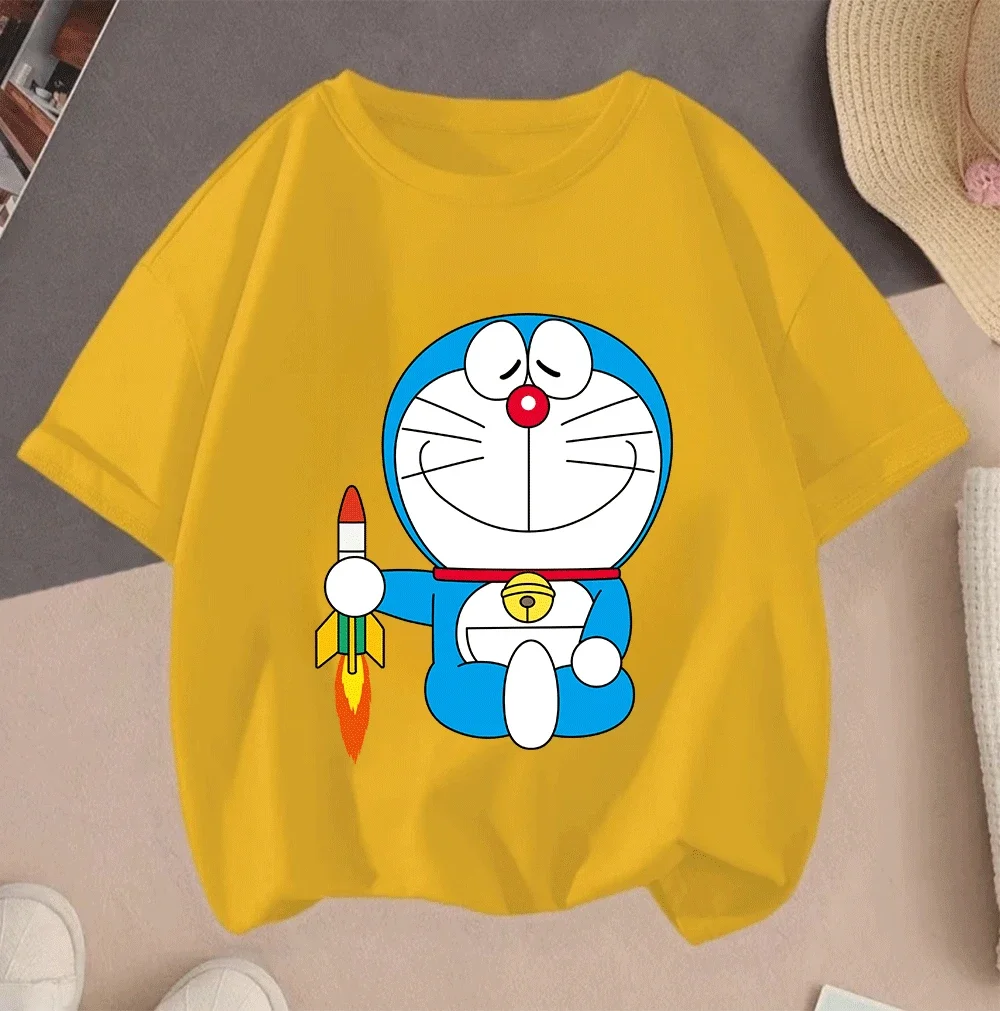 

2026 Doraemon Cartoon Summer New Casual Hot Sale Short Sleeve Printed Tee For Kids Teenager Boys Girls