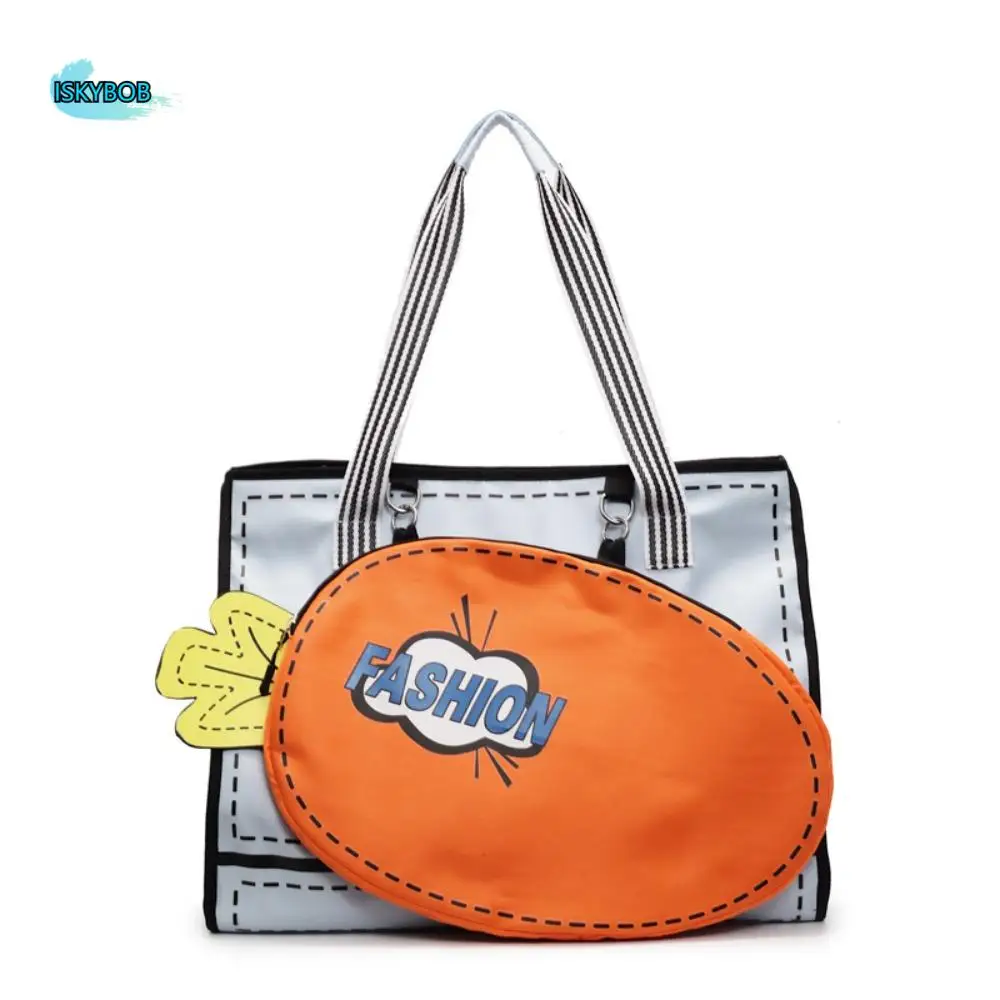 

Portable Large Capacity Sport Racket Storage Bag Comic Canvas Fitness Shoulder Bag Detachable Cartoon Carrot Bag All-match