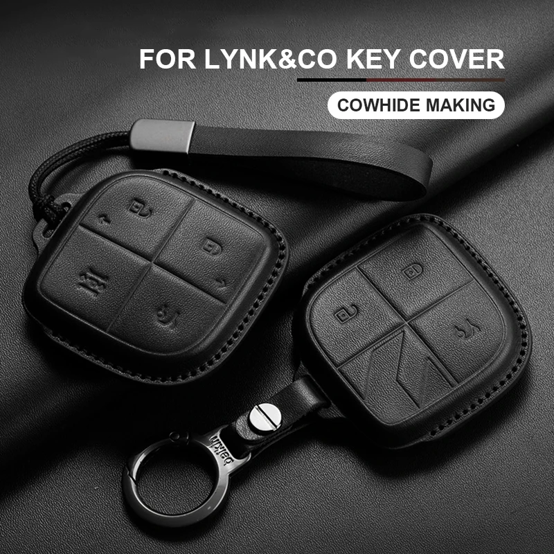 

Genuine Leather Car Smart Remote Key Case Cover Shell Fob For LYNK&CO 01 02 03+ 05 06 07 08 08EM-P 09 Keychain Auto Accessories