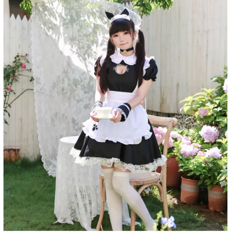 Black cute cat Lolita maid dress cosplay suit for girls woman waiter maid party stage costumes